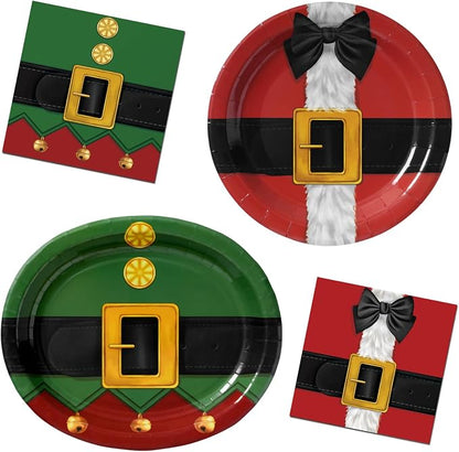 100 PCS Christmas Paper Plates and Napkins | Bundle Includes Paper Oval Dinner Plates and Napkins for Christmas Party Supplies