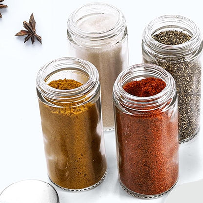 Tebery 12 Pack Round Spice Bottles 3oz Glass Spice Jars with Silver Metal Lids, Shaker Tops, Wide Funnel and Labels