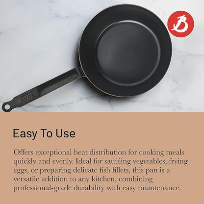 de Buyer - Blue Carbon Steel Fry Pan 2mm Thick - 11” Diameter, 7.7” Cooking Surface - Oven Safe - Naturally Non-Stick Finish - Made in France