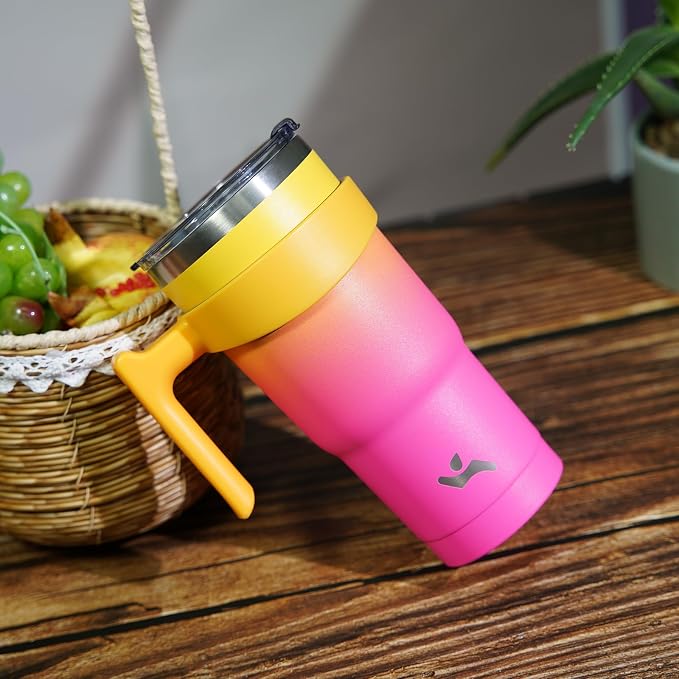 Konokyo 20 oz Tumbler with Handle and 2 Straw 2 Lid, Insulated Water Bottle Stainless Steel Vacuum Cup Reusable Travel Mug,Rainbow