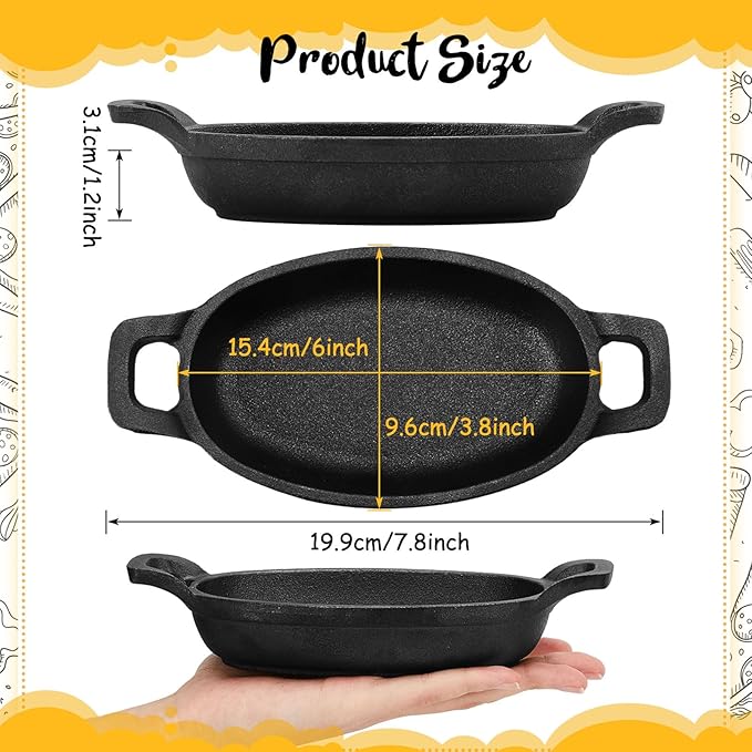 Uiifan 6 Pieces Mini Cast Iron Skillet Set, Individual Serving Oven & Stovetop Pans for Baking, Roasting, Grilling & Appetizers for Parties, Restaurants & Home Kitchens