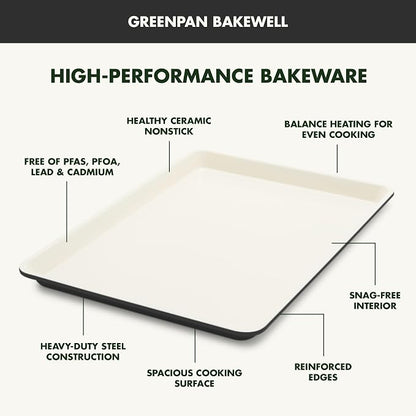 GreenPan Bakewell 13"x18" Baking Sheet Pan, Healthy Ceramic Nonstick Bakeware, PFAS-Free Durable Cookie Tray, Versatile Kitchen Essentials, Easy Clean Ovenware, Black