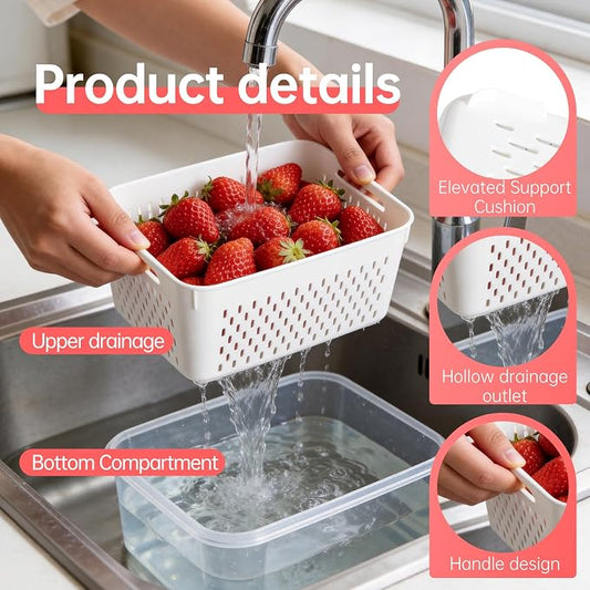 Fruit Containers for Fridge with Removable Colander, 5 Pack Strawberry Storage Containers for Fridge, Containers with Lids, Keep Strawberries, Berries Fresh for Longer