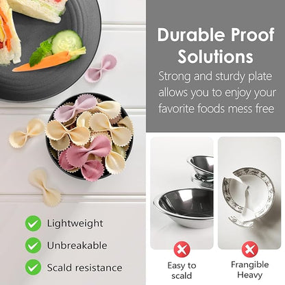 Teivio 32-Piece Kitchen Plastic Wheat Straw Dinnerware Set, Service for 8, Dinner Plates, Dessert Plate, Cereal Bowls, Cups, Unbreakable Colorful Plastic Outdoor Camping Dishes, Gray Matte