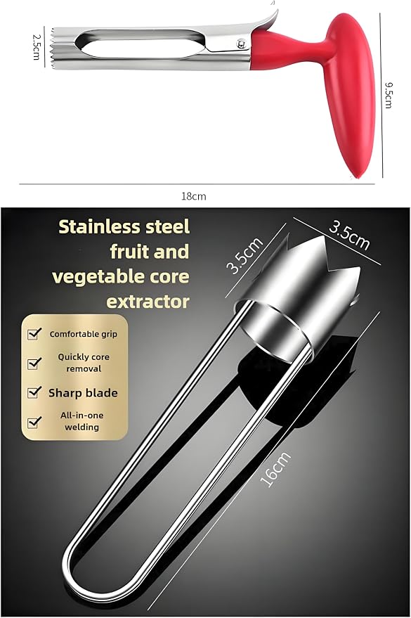 Fruit and Vegetable Corer Pepper Seed Apple Remover Bell Pepper Tomato Corer Tool Stainless Steel Kitchen Gadget (Pepper corer + Apple corer B)