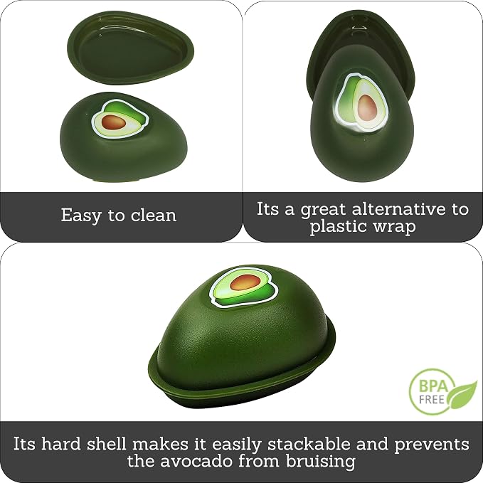 IMUSA Avocado Saver Container 5 Inch Green Plastic Reusable Food Storage Hard Shell Stackable Produce Keeper for Kitchen Organization and Vegetable Drawer Storage