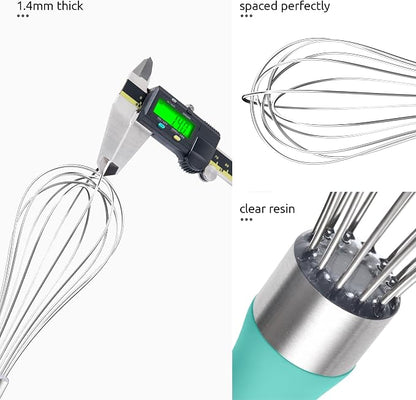 U-Taste 9" Small Egg Whisk: 18/10 Stainless Steel Kitchen Cooking Wire Balloon Wisk, Heavy Duty Metal Beater Stirrer, Manual Baking Tool with 6 Flex Wires for Hand Mixing, Blending Sauce (Aqua Sky)
