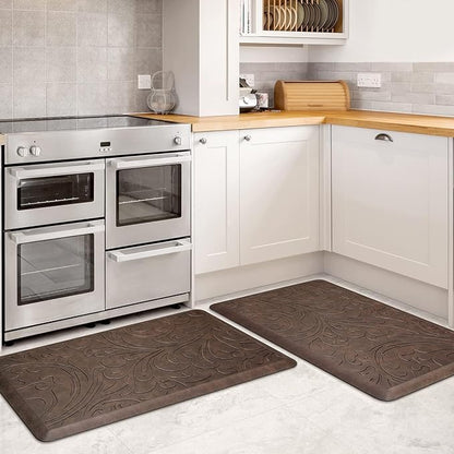 KMAT 2PCS Kitchen Mat Cushioned Anti-Fatigue Floor Mat,Waterproof Non-Slip Standing Mat,Ergonomic Comfort Floor Mat Rug for Home,Office,Sink,Laundry,Desk(17.3"x28"+17.3"x28",Brown)