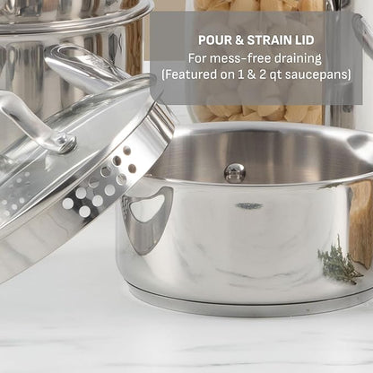 T-fal Gourmet 15-Piece Stainless Steel Cookware Set, Pots and Cooking Set, Dishwasher Safe, Oven Safe to 500°F, Induction Compatible, Sauce, Saute, Frying Pans, Silver