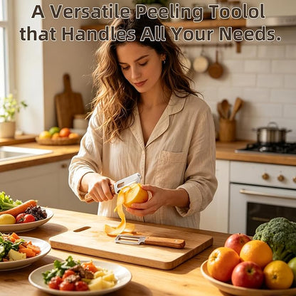 2026 Premium Multifunctional Vegetable Peeler, 3cr Stainless Steel Peeler with Wooden Handle with Built-In Bottle Opener, kitchen gadgets Potato for Carrot, Apple, Pumpkin Veggie Peeler