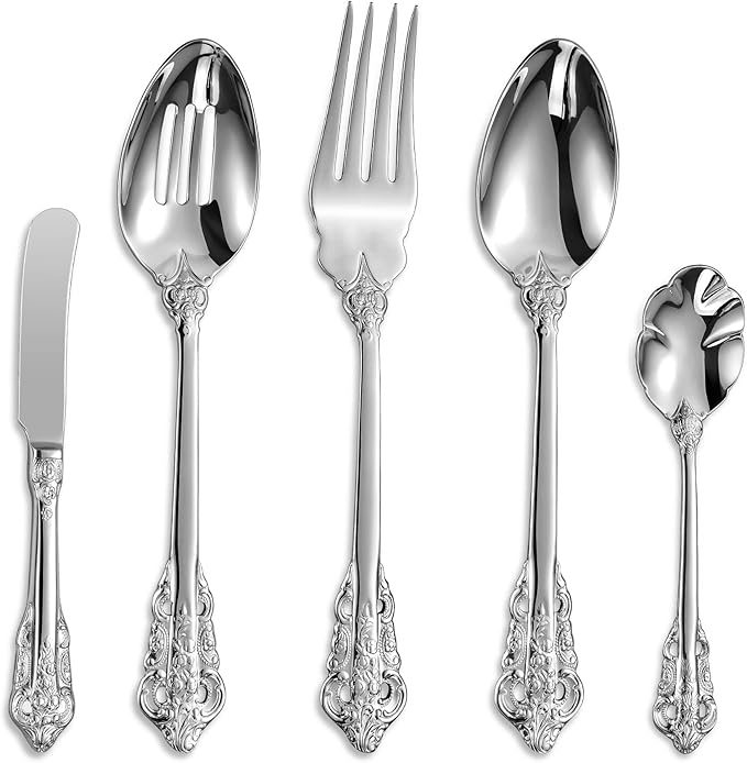KEAWELL Gorgeous 5-Piece 18/10 Stainless Steel Hostess Serving Utensil Set, Dishwasher Safe (Silver)