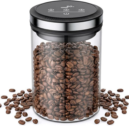 GVODE Airtight Coffee Canister with Digital Timer Display, 1.6L Borosilicate Glass Coffee Storage Container - Vacuum Sealed, 4500Hr Freshness Lock, for Beans, Grounds, Tea, BPA Free, Dishwasher Safe