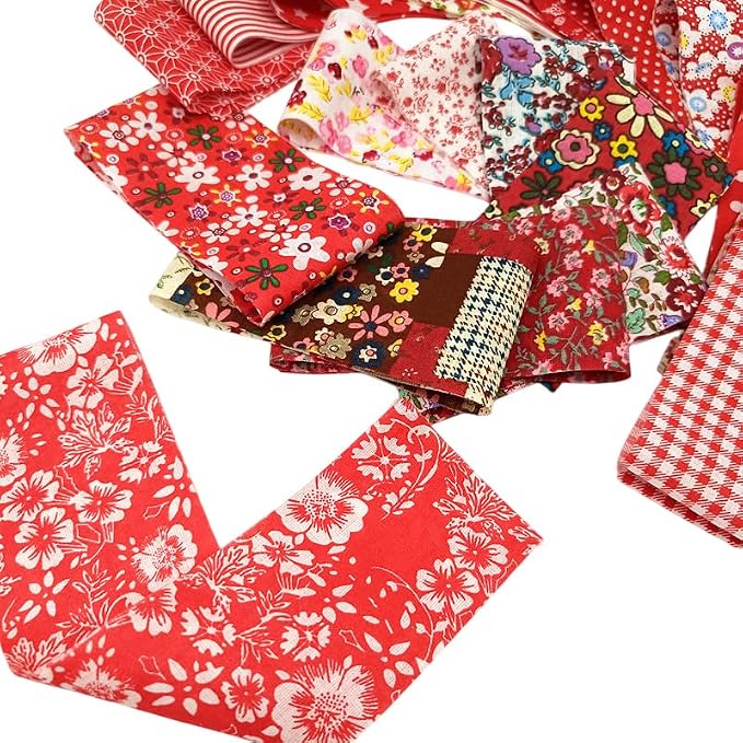 80 Pcs Jelly Roll Fabric Strips for Quilting Sewing 2.6 Inch Precut Cotton Floral Fabric Strips Bundles DIY Sewing Supplies Red