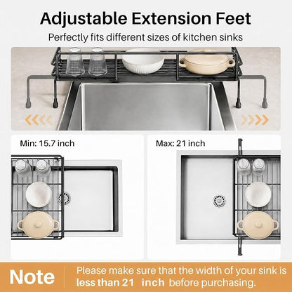 Over The Sink Large 2 Tier Dish Drying Rack Expandable,Dish Drainers for Kitchen Counter,Rustproof Utensils