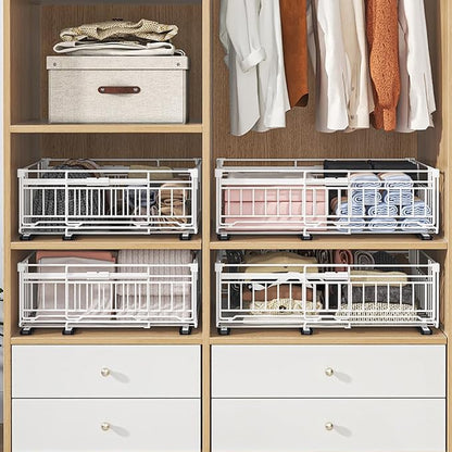Expandable Pull Out Cabinet Organiser, No Drill Adhesive Slide Out Kitchen Drawer Shelf Durable Metal for Under Sink, Cupboard, Pantry, Adjustable Width (12.8"-19.7") (Style B White, 1 Pack)