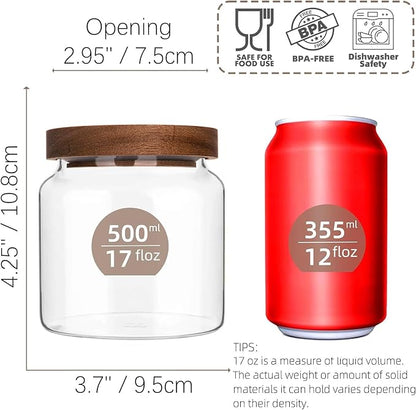 Custde Glass Jar with Lid, 17 FL oz Airtight Glass Storage Jar Glass Food Storage Containers for Kitchen Counter, Pantry, Decorative Jar for Coffee, Sugar, Candy Cute (Wooden 17 FL OZ)