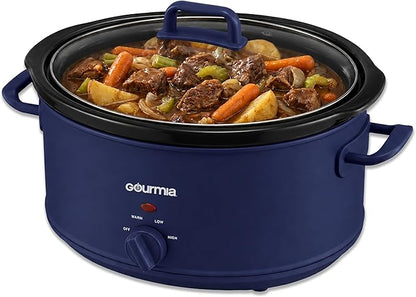 Gourmia Slow Cooker - 7 Quart Removable Ceramic Pot, Manual Controls with 3 Temperature Settings, Dishwasher Safe Crock and Glass Lid, Navy