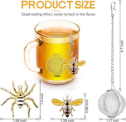 Tea Infuser 2 pcs TeaSanavie Tea Strainer Handmade Honey Bee & Spider Loose Leaf Tea Steeper Tea Ball with Bee Charm Pendant Tea Infusers for Loose Tea