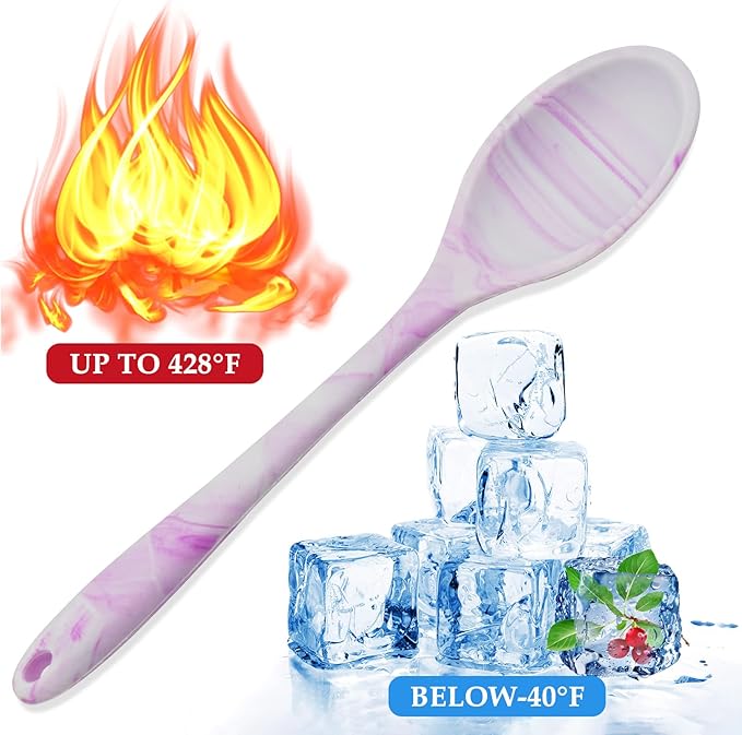 4 Pcs Silicone Spoons for Cooking, 10.6'' Large Mixing Spoon for Cooking Heat Resistant Basting Spoon Serving Spoon, Non Stick Kitchen Utensil Spoons Set for Stirring, Mixing and Serving