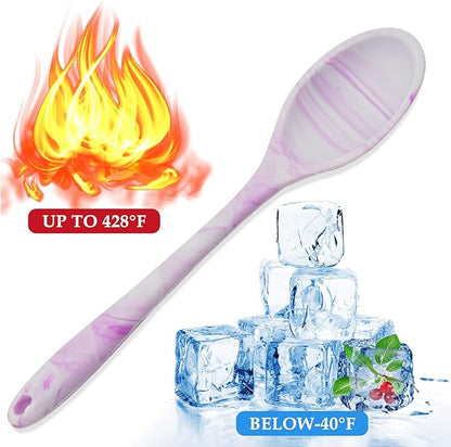 4 Pcs Silicone Spoons for Cooking, 10.6'' Large Mixing Spoon for Cooking Heat Resistant Basting Spoon Serving Spoon, Non Stick Kitchen Utensil Spoons Set for Stirring, Mixing and Serving