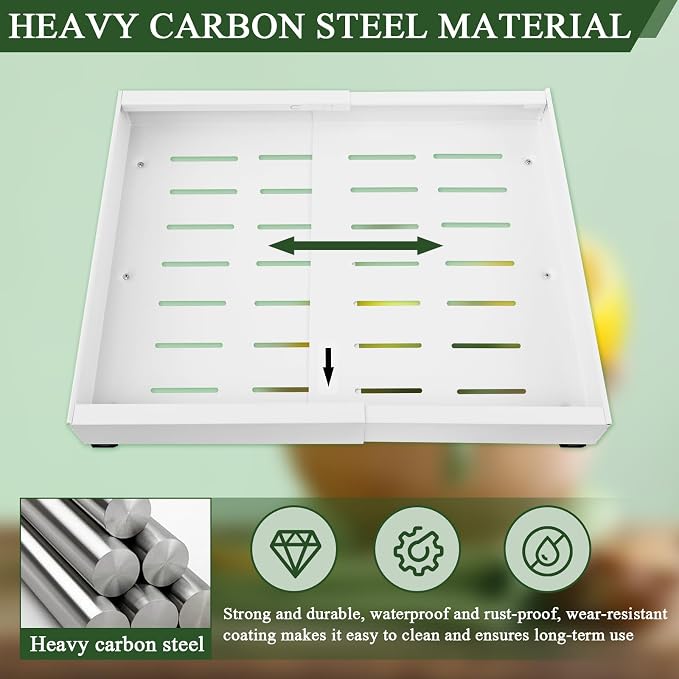 Expandable Cabinet Organizer - Quiet Sliding Pull Out Shelves 12.6"-20.5" for Kitchen (White)