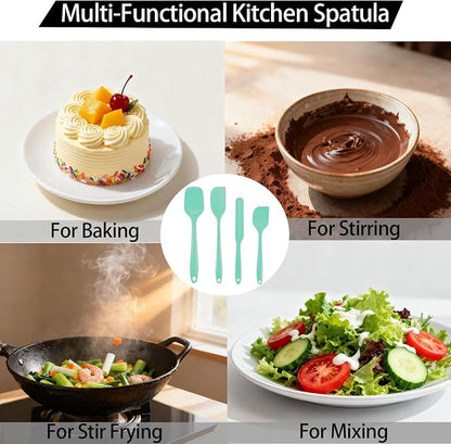 Silicone Spatula Set, Food Grade Rubber Spatula, 4 Pcs Heat Resistant Silicone Spatulas, One Piece Design Non-Stick Kitchen Utensils for Cooking, Stirring, Baking & Mixing, Dishwasher Safe (Green)