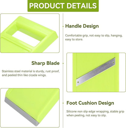 Handheld Potato Slicer & French Fry Cutter, Stainless Steel Manual Vegetable Slicer for Chips Homemade Fries Carrots Zucchini Easy Grip Green Slicer Chip Maker (4.25x10.8in)