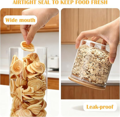 Airtight Glass Jars with Bamboo Lids, Glass Food Storage Containers Set - Set of 5 Kitchen Canisters for Sugar, Candy, Cookie, Rice and Spice Jars