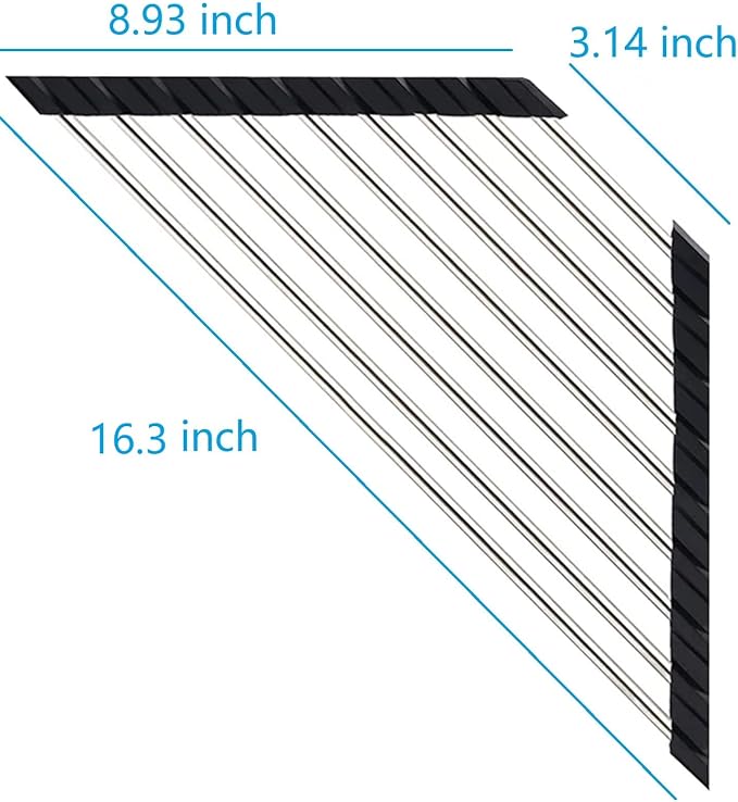 Triangle Dish Drying Rack for Sink Corner Roll Up Dish Drying Rack Folding Stainless Steel Multipurpose Over The Sink Corner Dish Drainer Mat for Kitchen (Black)