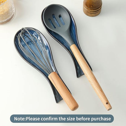 Hasense Ceramic Spoon Rest for Stove Top, Spatula Holders for Ladles and Tongs, Porcelain Spoon Holder Set of 2 for Kitchen Counter Cooking Utensil Home Decor, Housewarming Gift, Navy