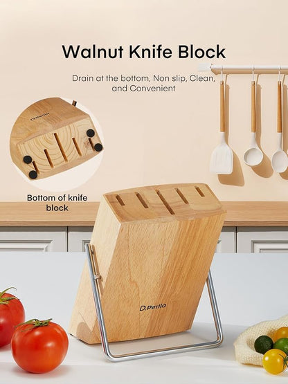 D.Perlla Knife Set with Wooden Block 6 Pieces Kitchen Knife Set, Knife Block Set with High Carbon German Stainless Steel, Sharp Knife Set with Wood Block