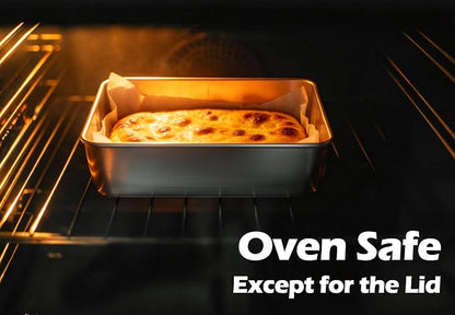 Leonyo Stainless Steel 8x8 Baking Pan with Lids, 4 Set Metal 8IN x 8IN Square Cake Pans with Lids, Commercial Brownie Pans Baking Dish for Lemon Bars, Dishwasher Safe(Except for Plastic Lids)
