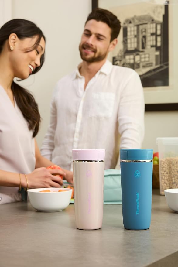ThermoFlask Stainless Steel Travel Coffee Tumbler with Sip-N-Lok Auto-Seal Lid (16 oz, Shaded Teal) - Leakproof Insulated Mug for Coffee & Tea