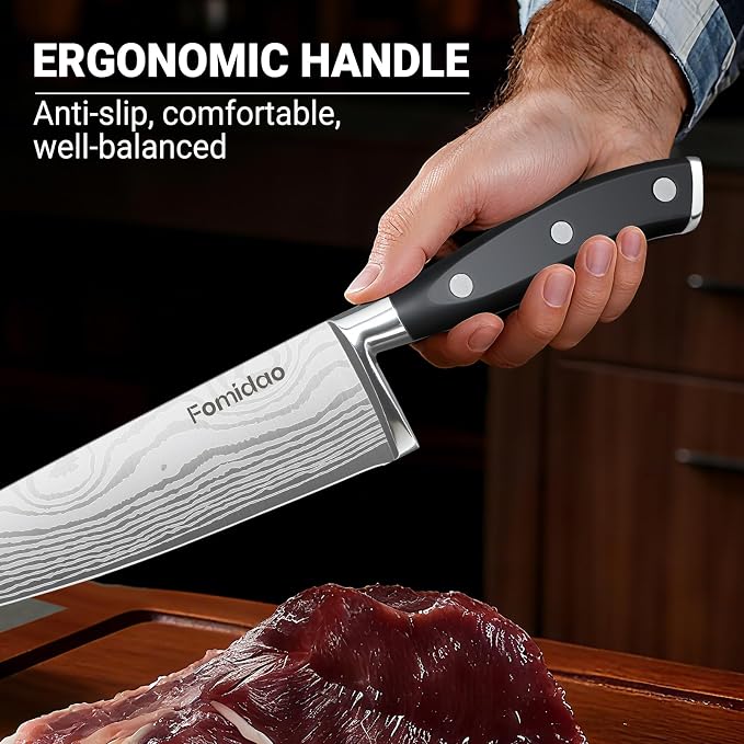 2PCS Chef Knife Set, Razor Sharp Japanese Kitchen Knife Set, High Carbon Steel Damascus Pattern Chef's knives, Cooking Knife with Full Tang Handle Design for Home Kitchen