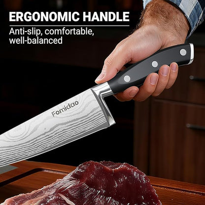 2PCS Chef Knife Set, Razor Sharp Japanese Kitchen Knife Set, High Carbon Steel Damascus Pattern Chef's knives, Cooking Knife with Full Tang Handle Design for Home Kitchen