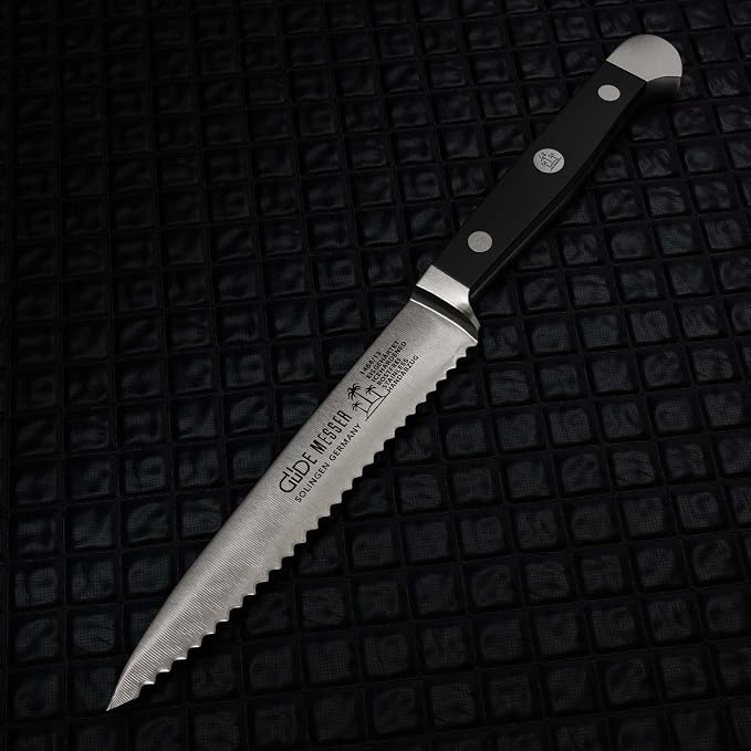 Güde Alpha Series Hand Forged/Sharpened Tomato Knife Knife With Black Hostaform Handle 5-In, Made in Solingen, Germany Since 1910