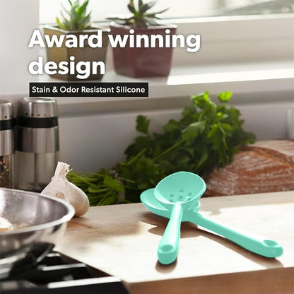 DI ORO Silicone Ladle & Spoons for Cooking – Large Kitchen Spoons for Mixing, Serving, & Stirring - Soup Ladle with Wide Bowl - High Heat Silicone Kitchen Utensils for Nonstick Cookware Safe (Mint)
