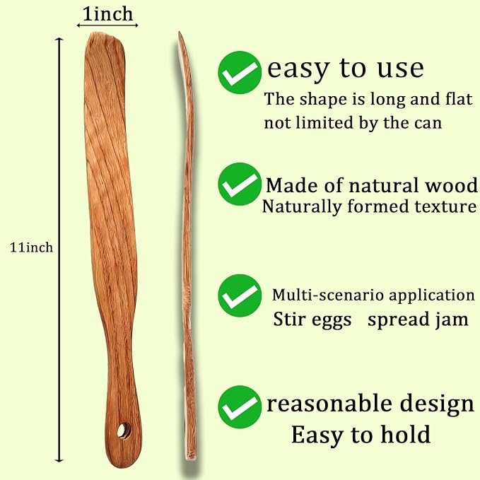 2 Pack Skinny Spurtle for Sourdough Starter, Extra Long Handle Sourdough Starter Mixer, Jar Spatula for Reaching Bottom, Dough Whisk & Kitchen Utensil Kit, Natural Wood Cooking Tools