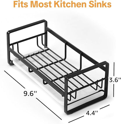 HULISEN Large Sponge Holder, 304 Stainless Steel Kitchen Soap Dispenser Caddy Organizer, Countertop Soap Dish Rack Drainer with Removable Drain Tray, not Including Dispenser and Brush, Black