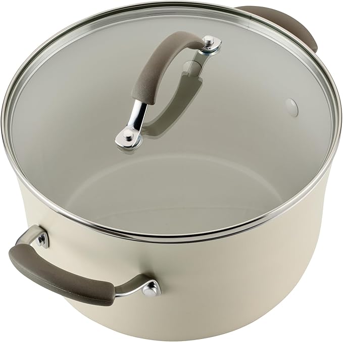 Rachael Ray Cucina Ceramic Nonstick Cookware Pots and Pans Set, 13-Piece, Almond