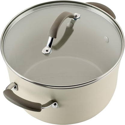 Rachael Ray Cucina Ceramic Nonstick Cookware Pots and Pans Set, 13-Piece, Almond