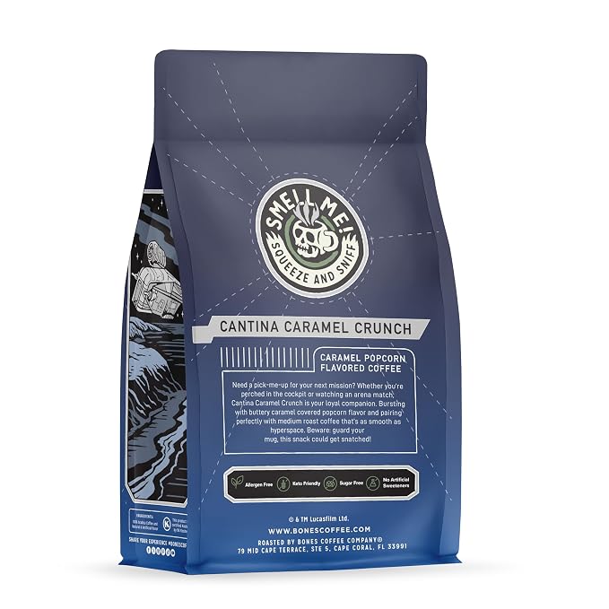 Bones Coffee Company Star Wars Cantina Caramel Crunch Coffee - Medium Roast - Whole Bean - 100 Percent Low-Acid Arabica Coffee Beans - Buttery Caramel Popcorn Flavor - 12 Oz
