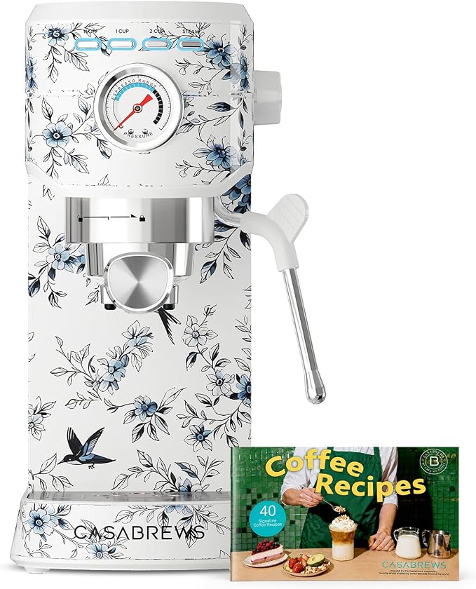 CASABREWS CM5418 Espresso Machine 20 Bar, Small Espresso Maker with Steam Milk Frother, Stainless Steel Coffee Machine with 34oz Removable Water Tank for Cappuccino, Latte Machine, Blue Willow