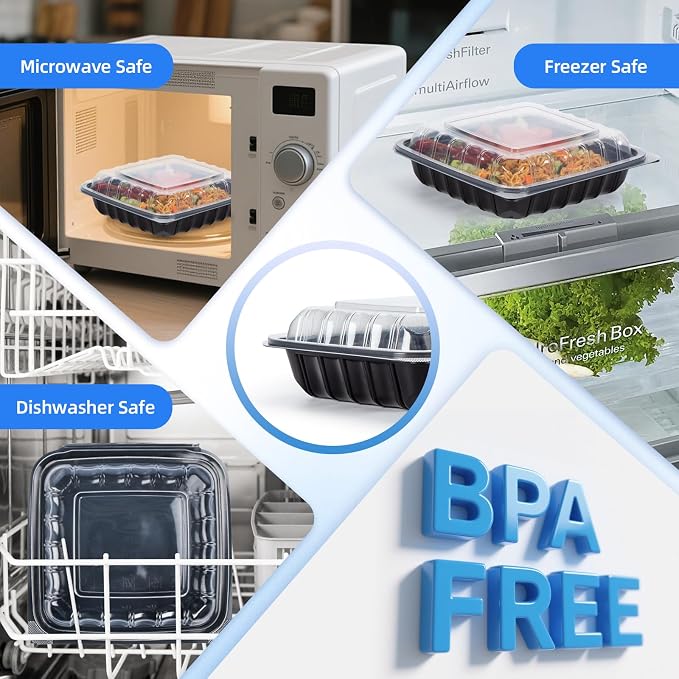 YANGRUI 45-Pack 38 oz 9.5" Commercial Container, Shrink-Wrapped No Pre-Wash | Single Compartment, Heavy-Duty Anti-Fog Lid, Leakproof Microwave Safe BPA-Free PP, for Buffet, Banquet & Hot Holding