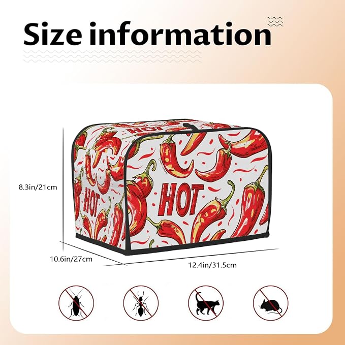 Chili Pepper Toaster Cover 4 Slice Wide Slot Washable Toaster Covers | Dust and Fingerprint Protection Bread Maker Covers for Kitchen Accessories Decor Bakeware Women Gift