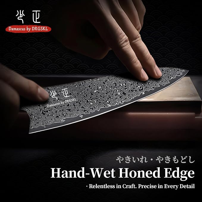 DRGSKL Damascus Chef Knife 8 Inch - VG10 Kitchen Knife for Meat Cutting - Japanese G10 Handle - Sharp Cooking Knives for Vegetables and Fruit - with Gift Box