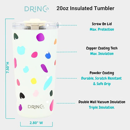 Drinco - 20 oz Stainless Steel Tumbler | Double Walled Vacuum Insulated Mug With Lid, 2 Straws, For Hot & Cold Drinks (20oz Blots)