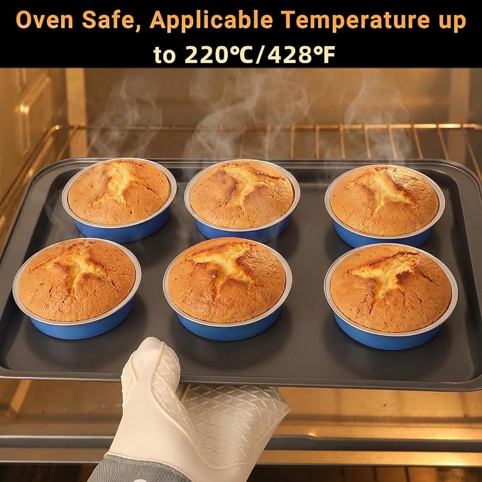 Beasea Aluminum Cupcake Pans With Lids, 100 Pack 7.3oz Disposable Pie Pans For Cake, 4 Inch Aluminum Pie Tart Baking Cups Tins Round Oven Mini Cake Pan For Tart Quiche Dessert - Moon Blue