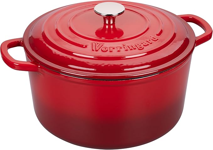VORRINGARD Enameled Cast Iron Dutch Oven Pot with Lid, for Sourdough Bread Baking, Round Dutch Ovens, 6 Quart, Red