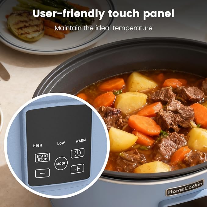 HOMECOOKIN Slow Cooker, Extra Large 10 Quart Programmable Slow Cookers with Timer, Dishwasher Safe Glass Lid & Crock, Kitchen Appliance for Families and Gatherings, Blue